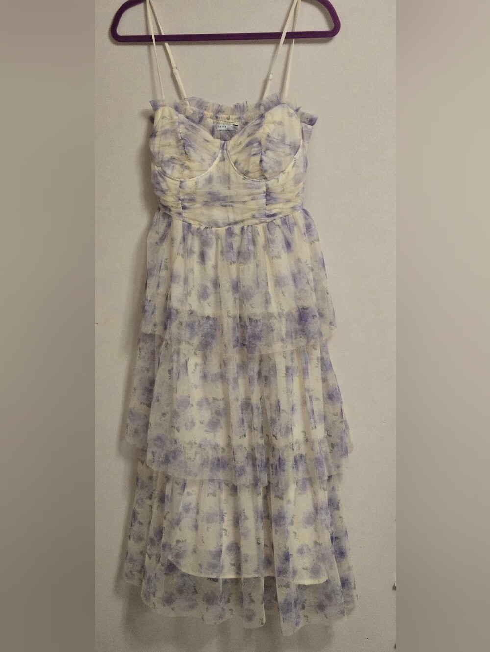 Lush Lavender Floral Tiered Tulle Corset Maxi Dress Size M